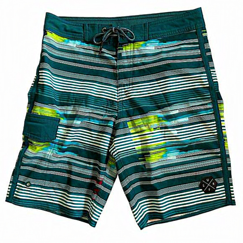 George Mens Teal‎ Striped Board Shorts Size 28 Green Pink Abstract GM48702Y